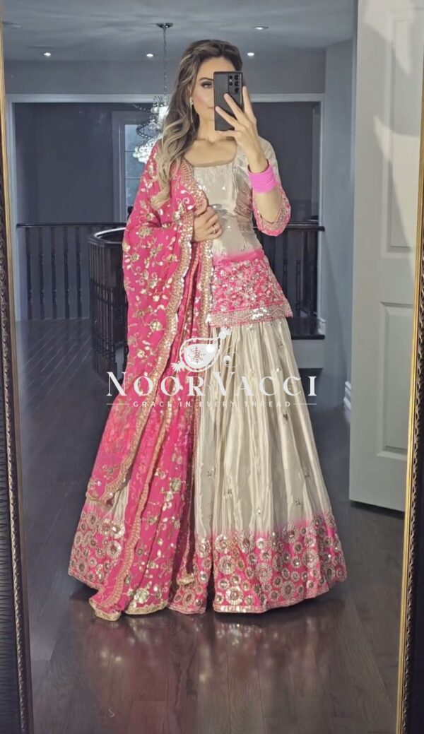 Shop Chinon Embroidered Lehenga with Fully Stitched Top and Dupatta - Image 2