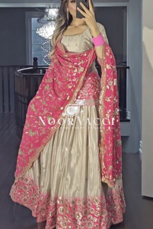 Shop Chinon Embroidered Lehenga with Fully Stitched Top and Dupatta