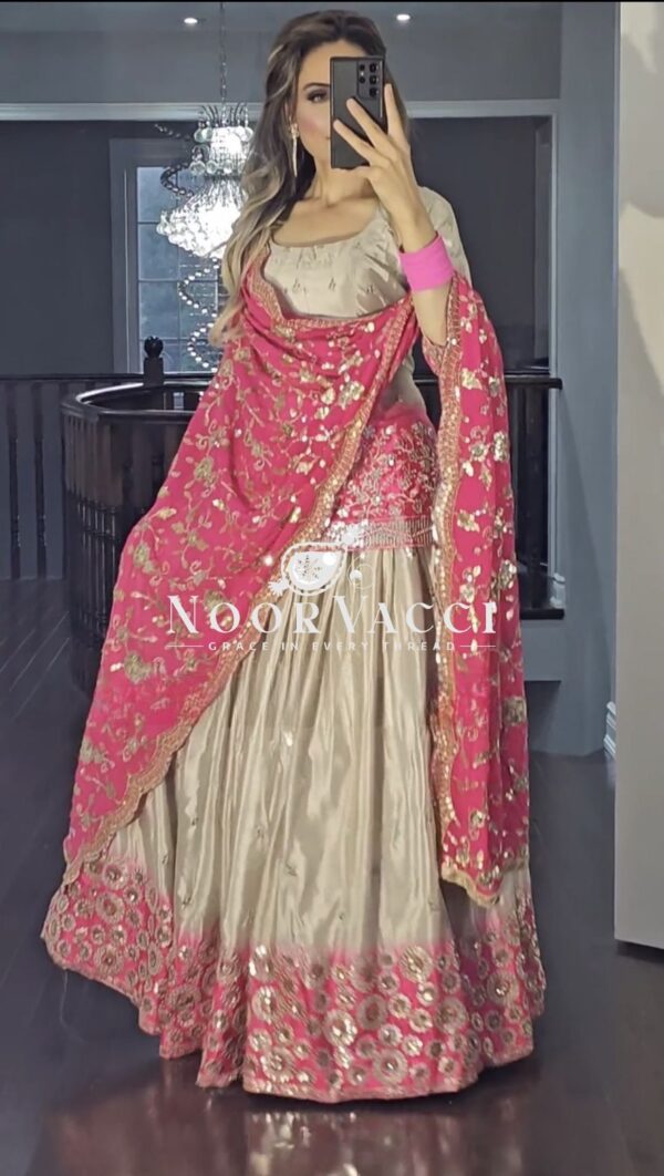 Shop Chinon Embroidered Lehenga with Fully Stitched Top and Dupatta