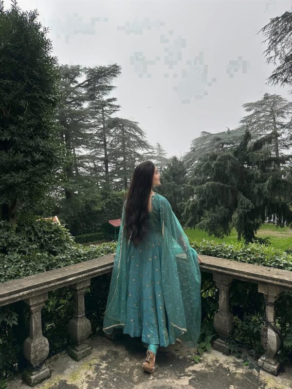 Designer Heavy Simmar Silk Anarkali Suit with Pant and Butterfly Net Dupatta - Image 2
