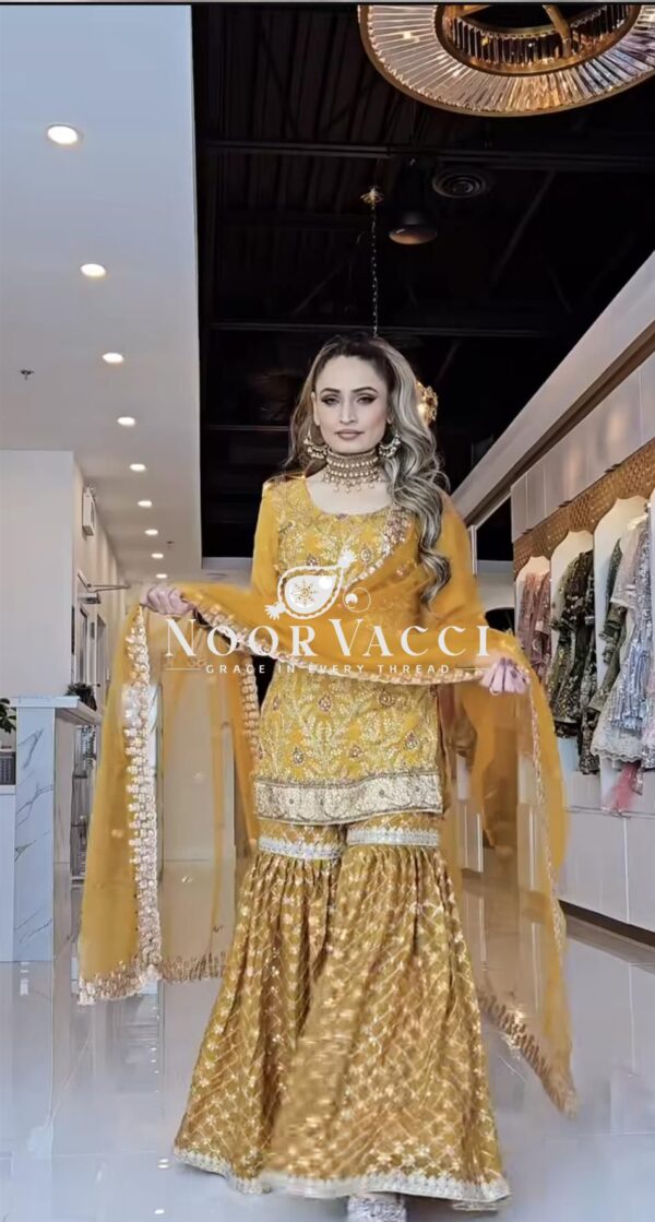 Buy Chinnon Silk Embroidered Sharara Palazzo Set with Dupatta - Image 3