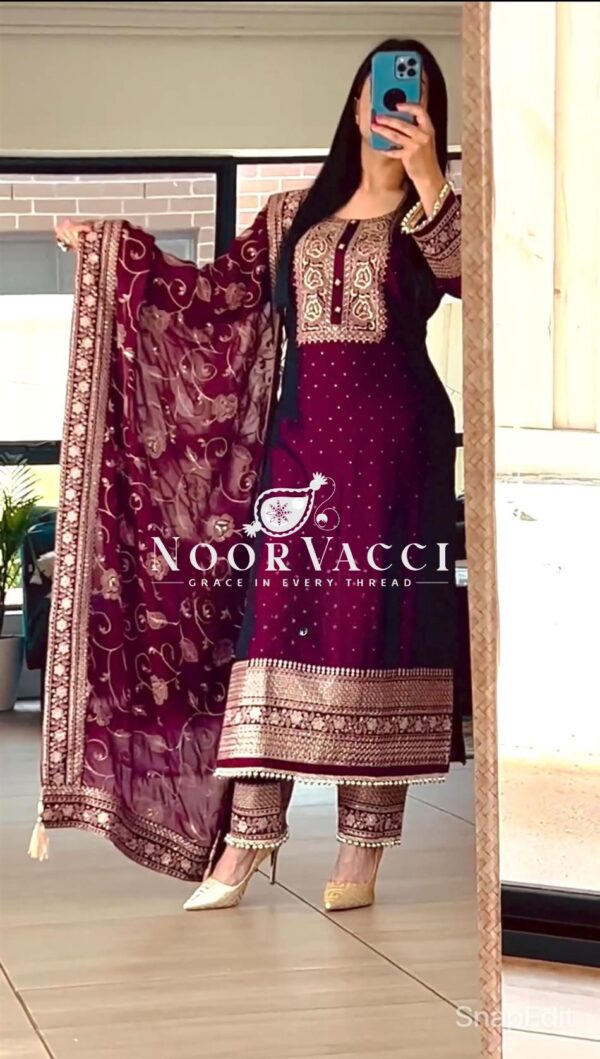 Buy Pure Chinon Silk Pakistani Style Suit with Embroidered Pant and Dupatta