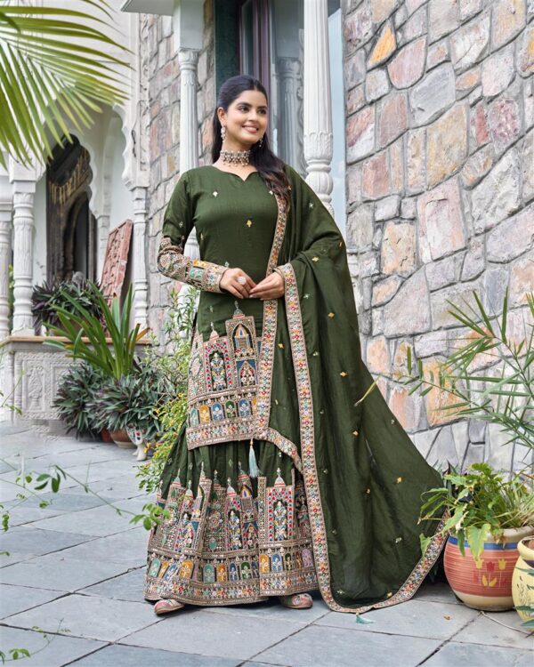 Shop Pure Chinnon Silk Embroidered Top-Plazzo Set with Dupatta - Image 3