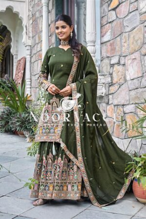 Shop Pure Chinnon Silk Embroidered Top-Plazzo Set with Dupatta