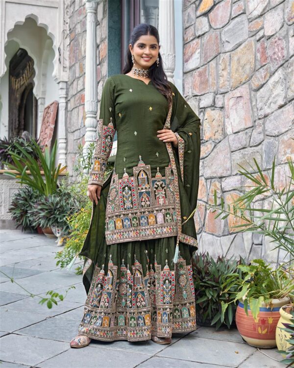 Shop Pure Chinnon Silk Embroidered Top-Plazzo Set with Dupatta - Image 2