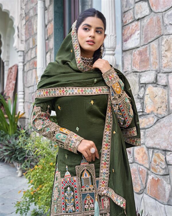 Shop Pure Chinnon Silk Embroidered Top-Plazzo Set with Dupatta - Image 5