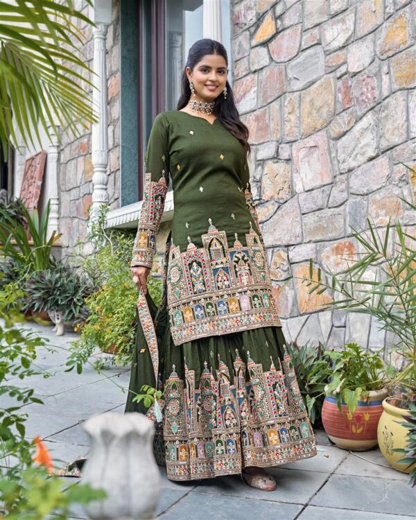 Shop Pure Chinnon Silk Embroidered Top-Plazzo Set with Dupatta - Image 4