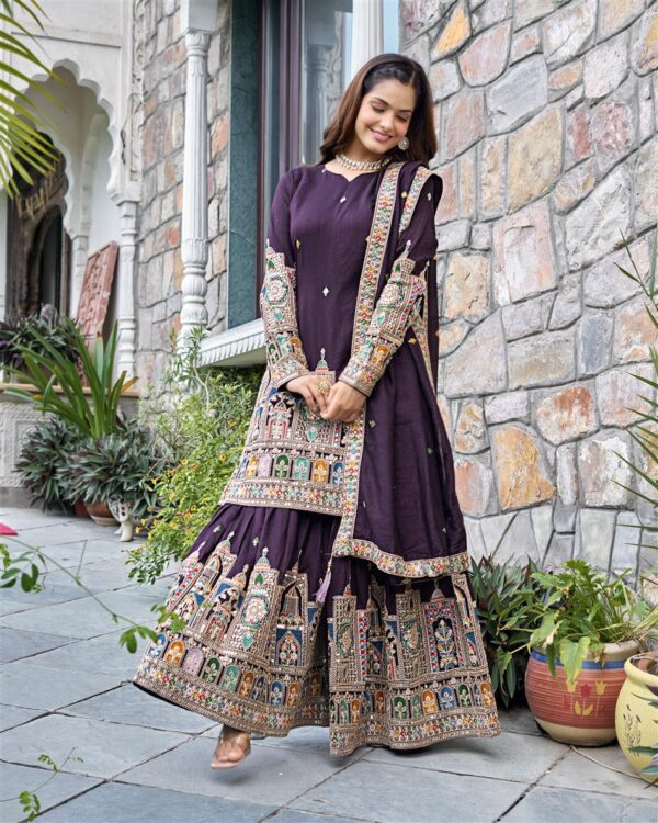 Shop Pure Chinnon Silk Embroidered Top-Plazzo Set with Dupatta - Image 4