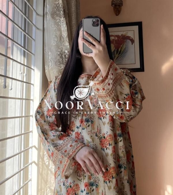 Buy Designer Roman Silk Printed & Embroidered Co-ords Set - Image 3