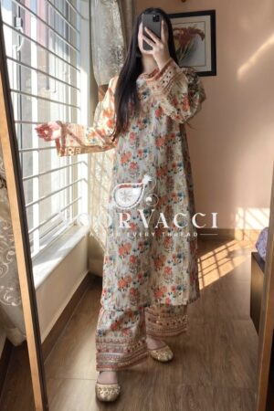 Buy Designer Roman Silk Printed & Embroidered Co-ords Set