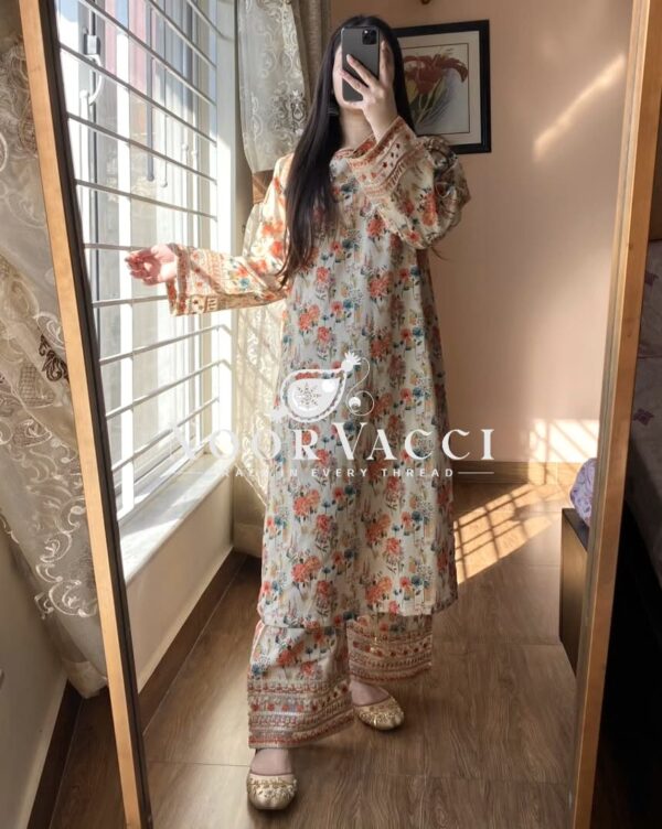 Buy Designer Roman Silk Printed & Embroidered Co-ords Set