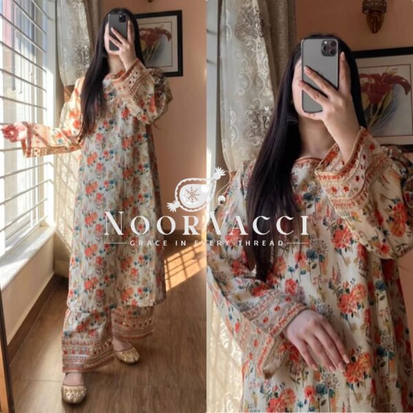 Buy Designer Roman Silk Printed & Embroidered Co-ords Set - Image 5