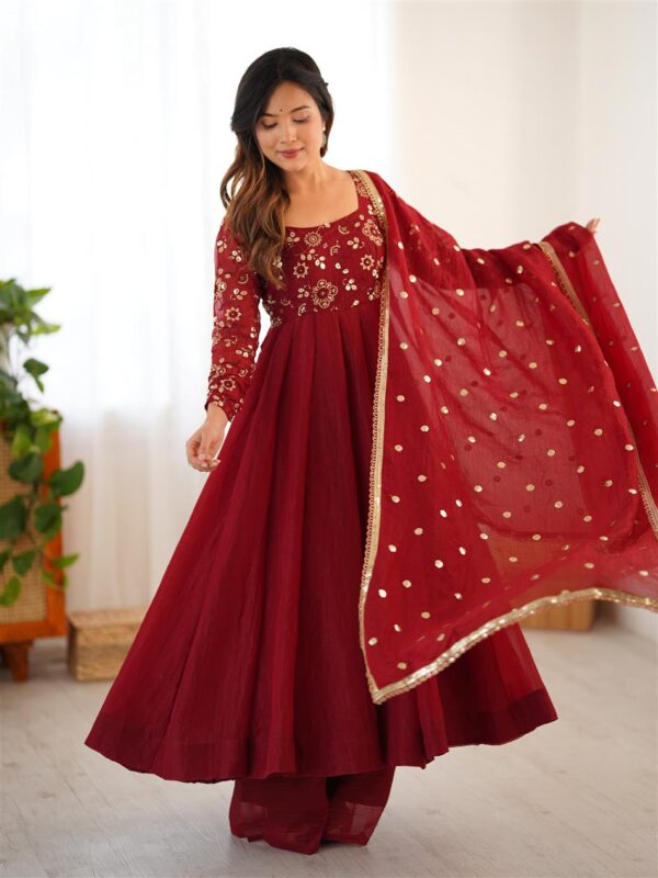 Crunchy Silk Embroidered Gown Set with Dupatta