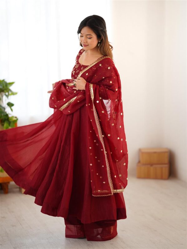 Crunchy Silk Embroidered Gown Set with Dupatta - Image 5