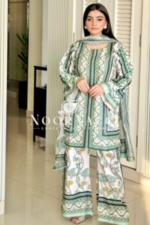 Shop Designer Natural Crepe Co-ords Set with Digital Print & Dupatta