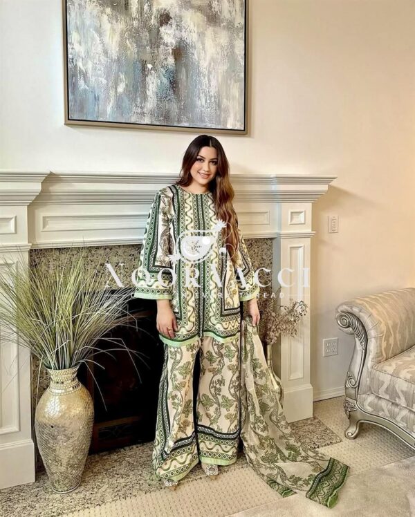 Shop Designer Natural Crepe Co-ords Set with Digital Print & Dupatta - Image 3