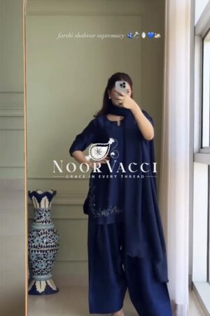 Buy Crepe Silk Embroidered Top with Farshi Salwar and Organza Dupatta