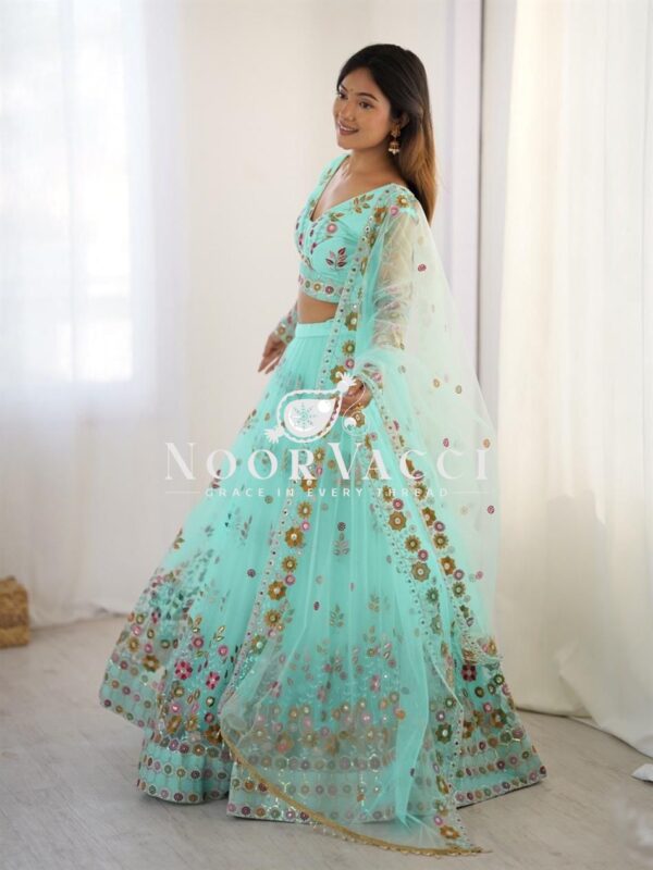 Shop Soft Net Thread & Sequin Embroidered Lehenga Choli Set with Dupatta - Image 2