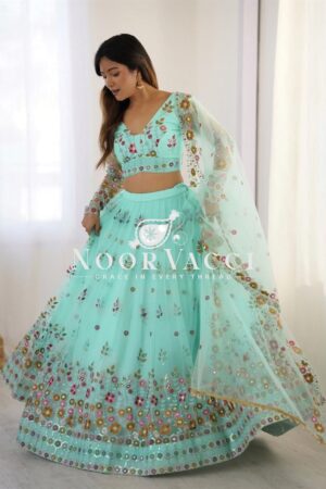 Shop Soft Net Thread & Sequin Embroidered Lehenga Choli Set with Dupatta