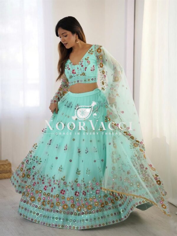 Shop Soft Net Thread & Sequin Embroidered Lehenga Choli Set with Dupatta