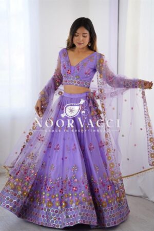 Shop Soft Net Thread & Sequin Embroidered Lehenga Choli Set with Dupatta