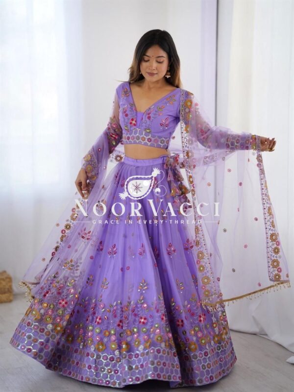Shop Soft Net Thread & Sequin Embroidered Lehenga Choli Set with Dupatta