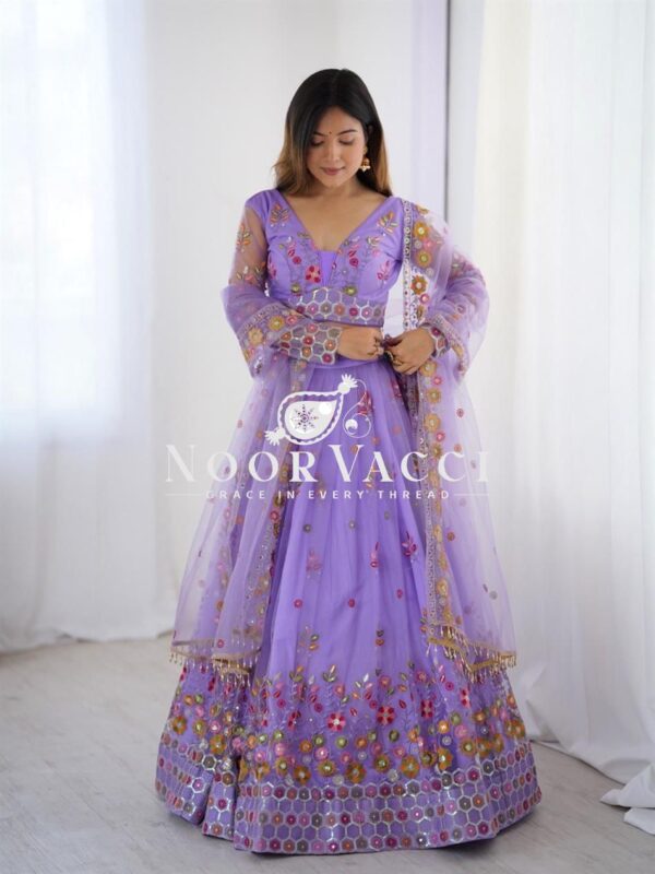 Shop Soft Net Thread & Sequin Embroidered Lehenga Choli Set with Dupatta - Image 2