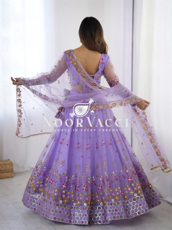 Shop Soft Net Thread & Sequin Embroidered Lehenga Choli Set with Dupatta - Image 3