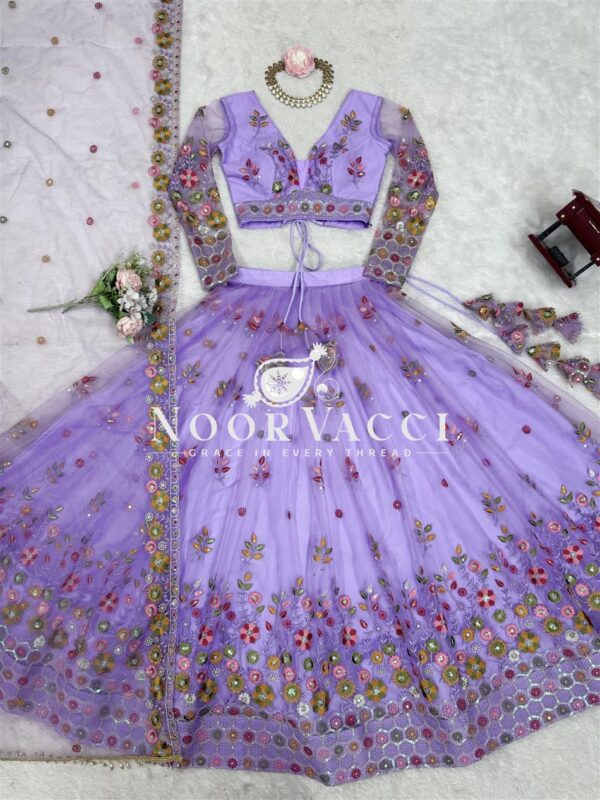Shop Soft Net Thread & Sequin Embroidered Lehenga Choli Set with Dupatta - Image 4