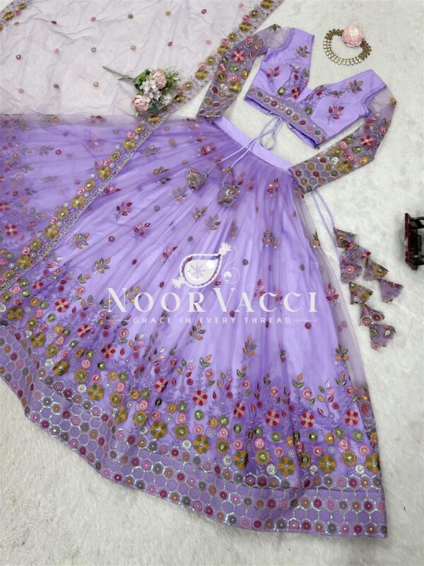 Shop Soft Net Thread & Sequin Embroidered Lehenga Choli Set with Dupatta - Image 5