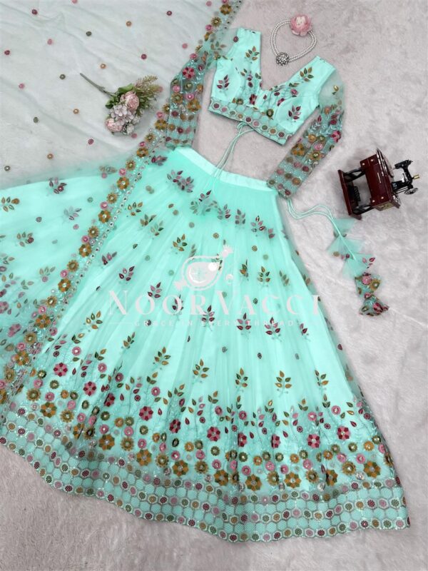 Shop Soft Net Thread & Sequin Embroidered Lehenga Choli Set with Dupatta - Image 5