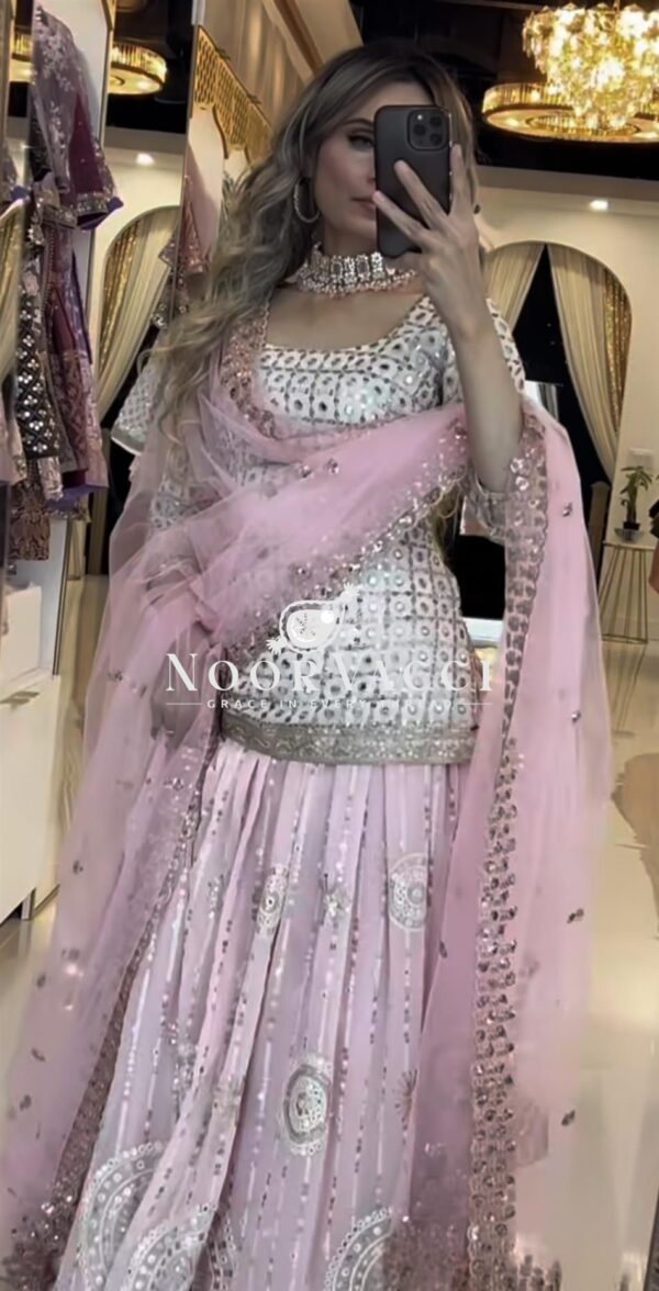 Shop Faux Georgette Embroidered Top Lehenga with Fancy Butterfly Net Dupatta - Image 2