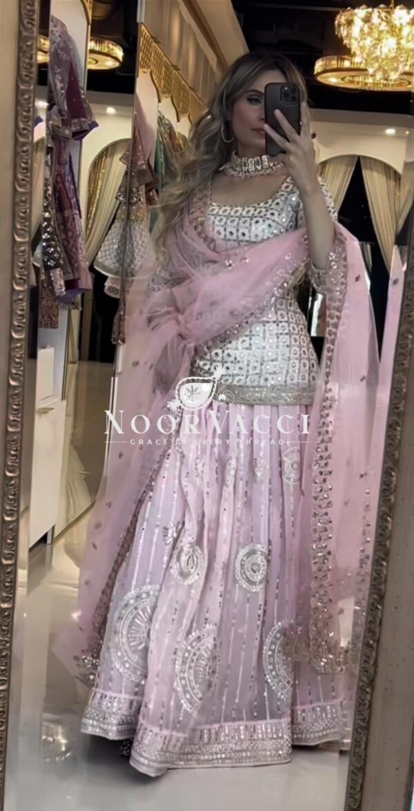 Shop Faux Georgette Embroidered Top Lehenga with Fancy Butterfly Net Dupatta - Image 3