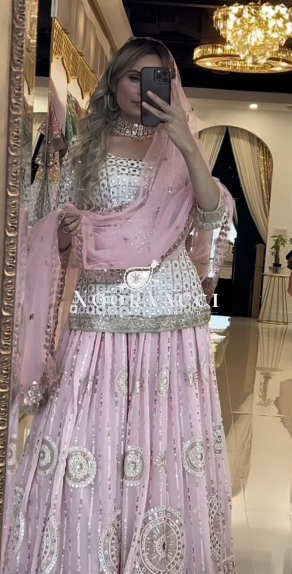Shop Faux Georgette Embroidered Top Lehenga with Fancy Butterfly Net Dupatta