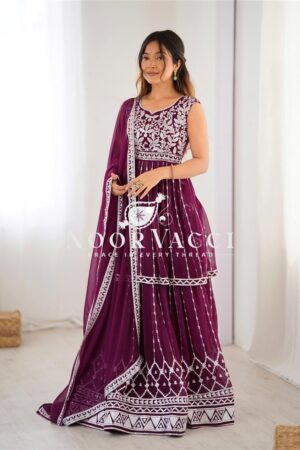Shop Faux Georgette Thread & 9MM Sequin Embroidered Lehenga Set with Dupatta