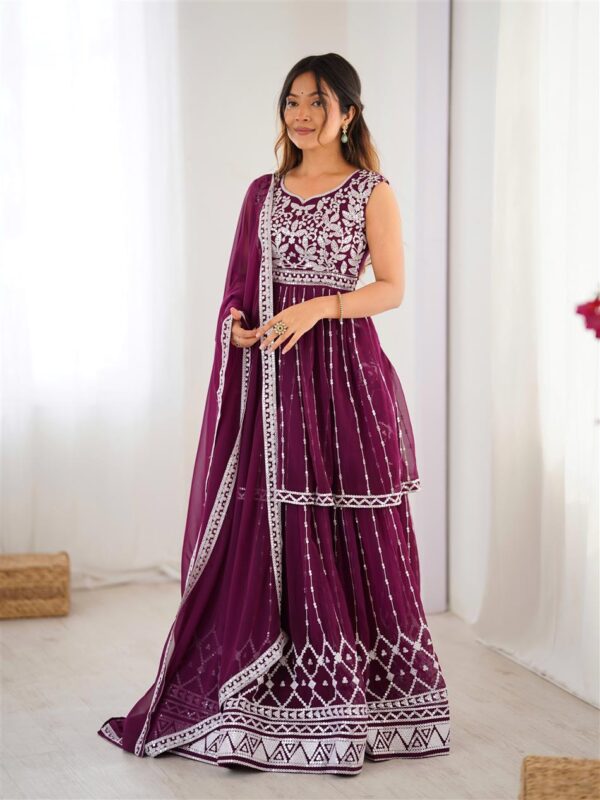 Shop Faux Georgette Thread & 9MM Sequin Embroidered Lehenga Set with Dupatta