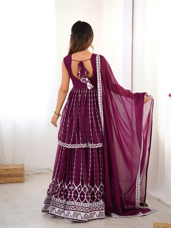 Shop Faux Georgette Thread & 9MM Sequin Embroidered Lehenga Set with Dupatta - Image 3