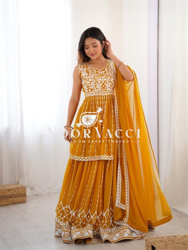 Buy Faux Georgette Thread & 9MM Sequin Embroidered Lehenga Set with Dupatta - Image 2