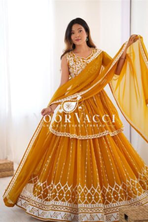 Buy Faux Georgette Thread & 9MM Sequin Embroidered Lehenga Set with Dupatta