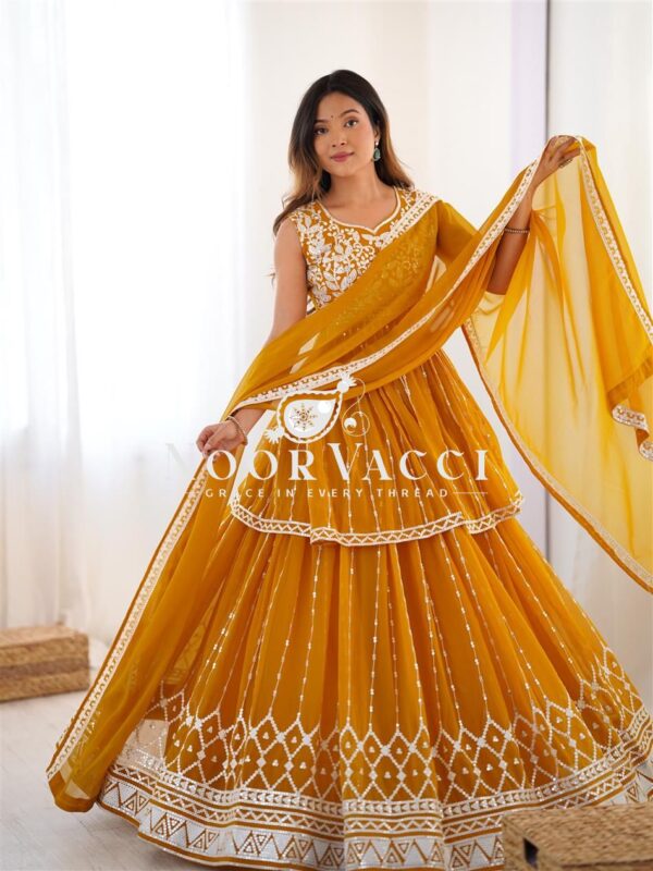 Buy Faux Georgette Thread & 9MM Sequin Embroidered Lehenga Set with Dupatta