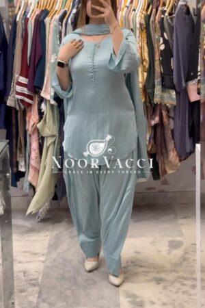 Buy Natural Crepe Silk Top with Farshi Salwar and Dupatta