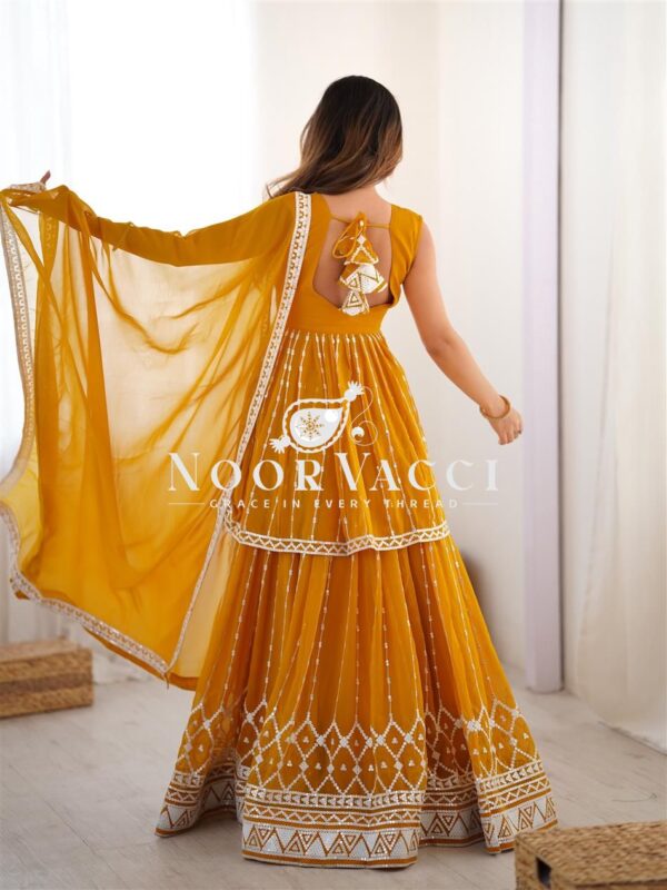 Buy Faux Georgette Thread & 9MM Sequin Embroidered Lehenga Set with Dupatta - Image 3