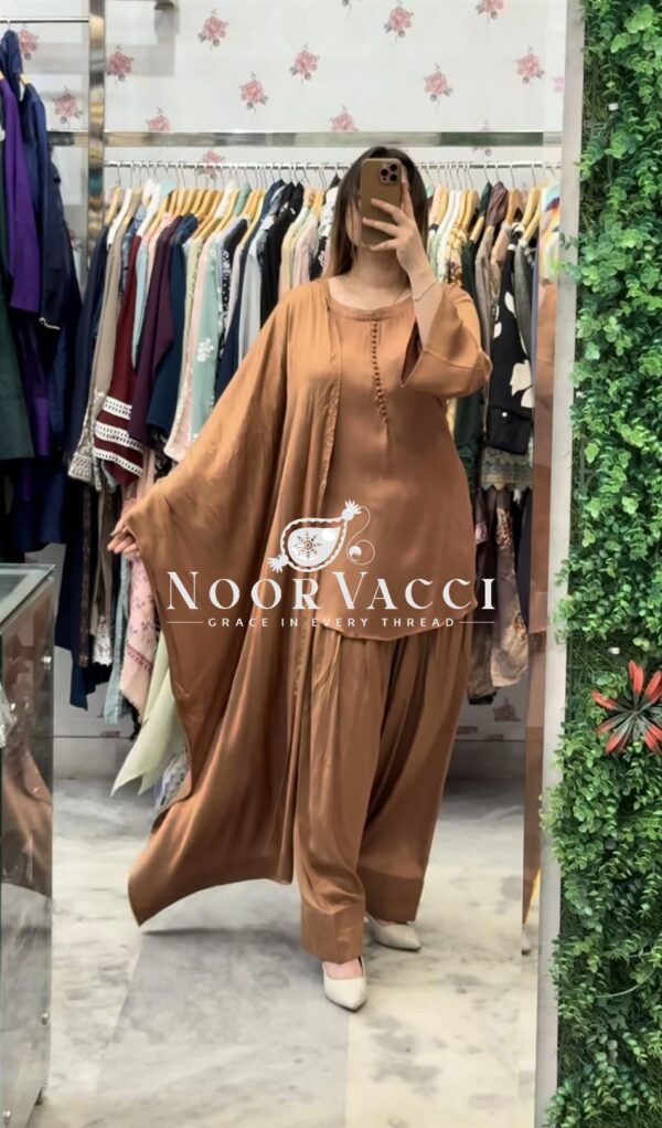 Buy Natural Crepe Silk Top with Farshi Salwar and Dupatta