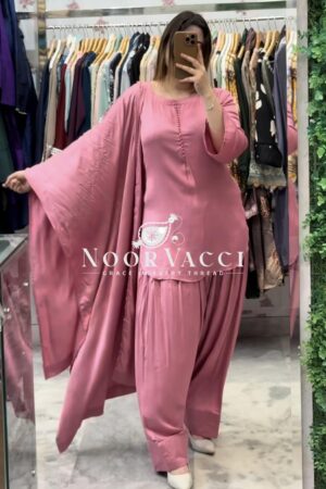 Buy Natural Crepe Silk Top with Farshi Salwar and Dupatta