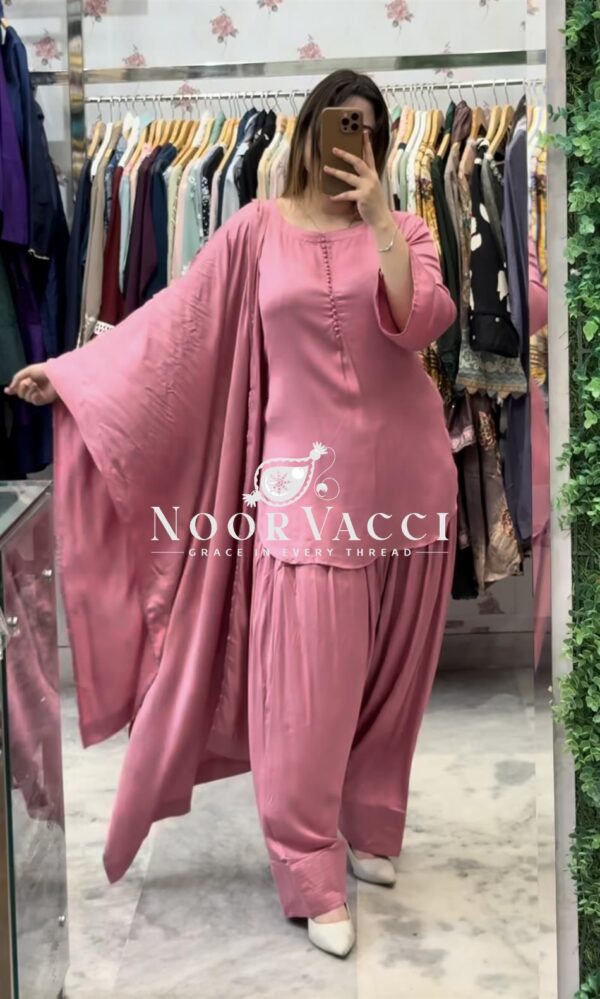Buy Natural Crepe Silk Top with Farshi Salwar and Dupatta