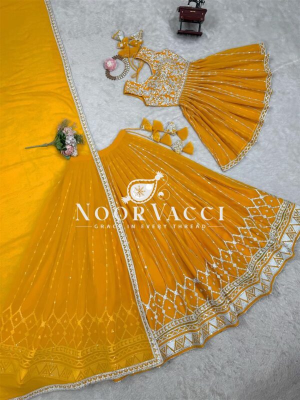 Buy Faux Georgette Thread & 9MM Sequin Embroidered Lehenga Set with Dupatta - Image 5