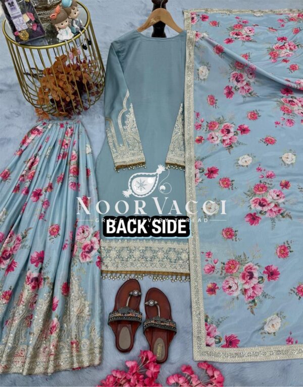Buy Designer Chinon Silk Embroidered Top Plazzo & Dupatta Set - Image 5