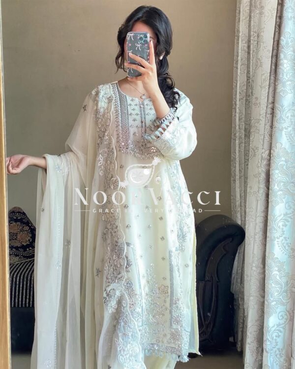 Buy Faux Georgette Embroidered Palazzo Suit with Dupatta - Image 8