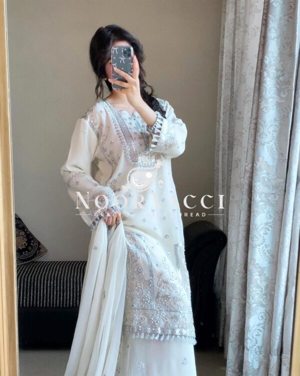 Buy Faux Georgette Embroidered Palazzo Suit with Dupatta - Image 3