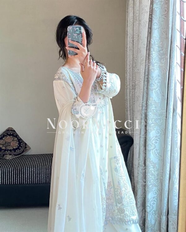Buy Faux Georgette Embroidered Palazzo Suit with Dupatta - Image 2